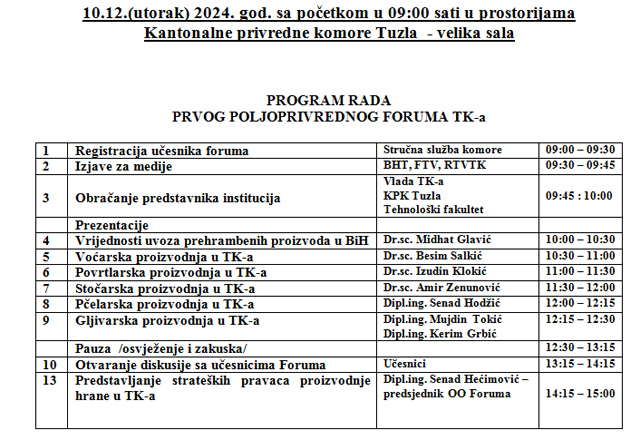 Sutra prvi poljoprivredni forum TK Sutra prvi poljoprivredni forum TK